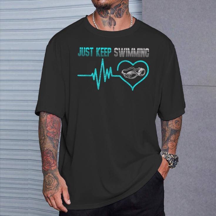 Just Keep Swimming For Swimmers Divers Diving Retro T-Shirt Gifts for Him