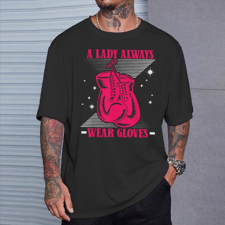A Lady Always Wear Gloves Kickboxer Fan Muay Thai Boxing T-Shirt Gifts for Him