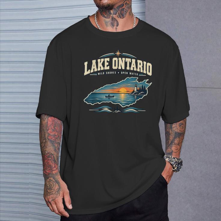 Lakes Lake Ontario Fishing Canoe Lighthouse Outdoor T-Shirt Gifts for Him