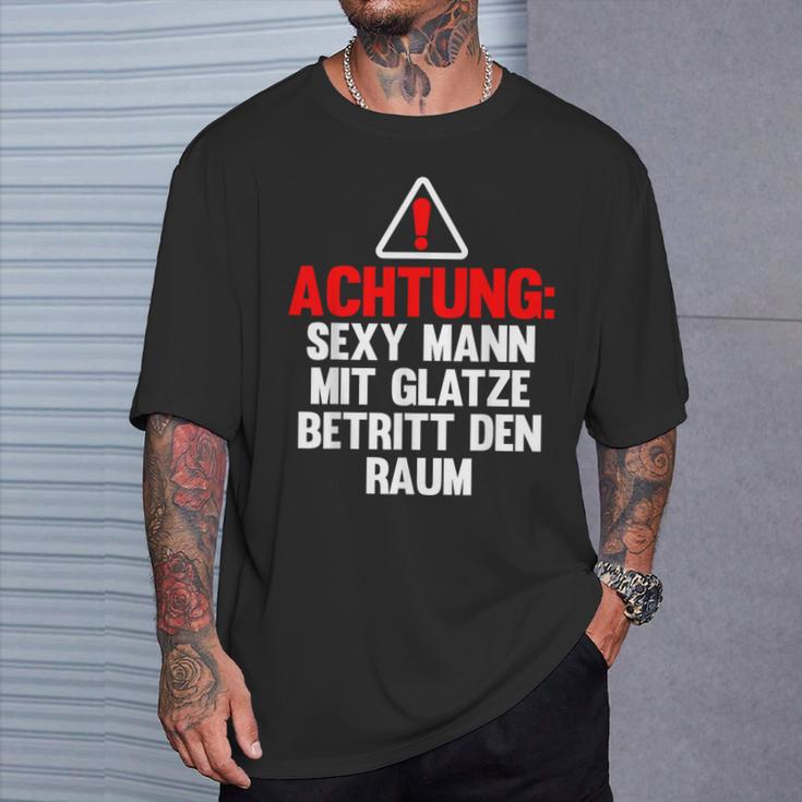 Lustig Glatze Glatzkopfprüche Frisur Achtungexy Mann T-Shirt Geschenke für Ihn