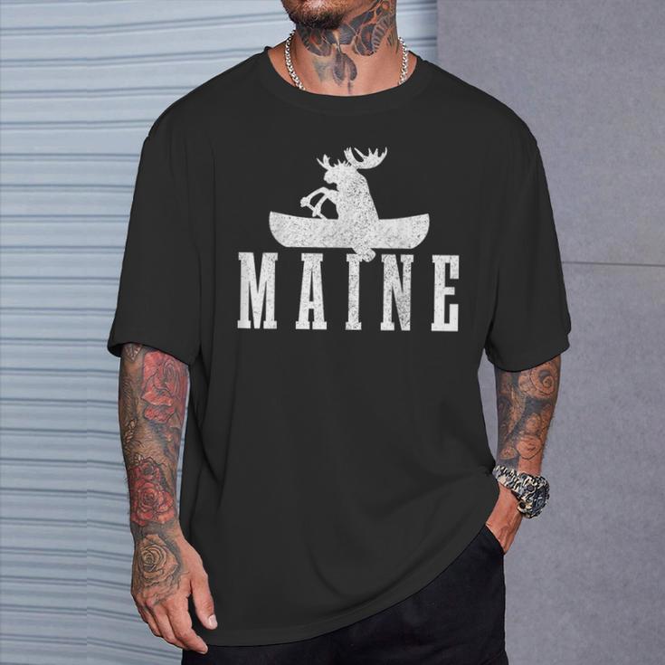 Maine Canoe Kayak Moose USA America Souvenir T-Shirt Gifts for Him
