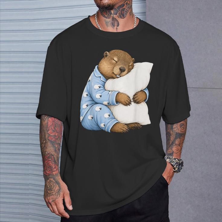 Marmota Durmiendo En Lindos Pijamas Dormir Camiseta unisex Regalos para él