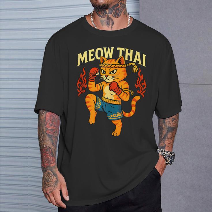 Meow Thai Muay Thai Cat Fighter Pun Dad Joke T-Shirt Gifts for Him