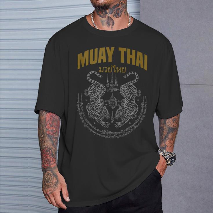 Muay Thai Art Twin Tigers Muay Thai Fighter MMA Martial Arts T-Shirt Gifts for Him