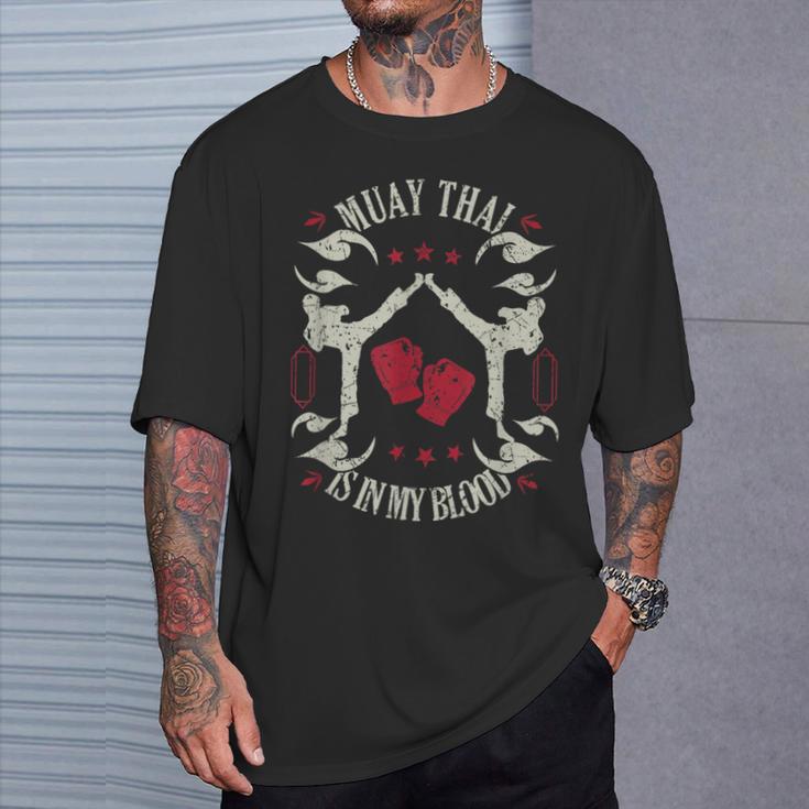 Muay Thai Is In My Blood Traditional Fighters Thai Boxing T-Shirt Gifts for Him