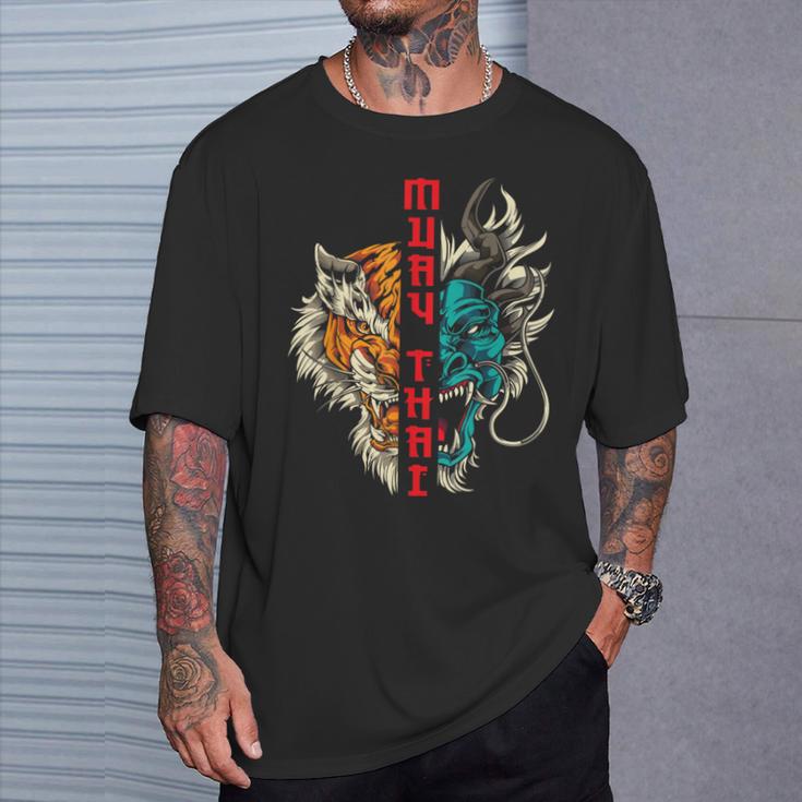 Muay Thai Thai Boxing Dragon Tiger T-Shirt Gifts for Him
