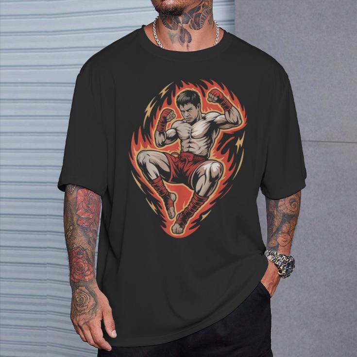 Muay Thai Fighter Teep Push Kick Minimal Line Art Clean T-Shirt Gifts for Him