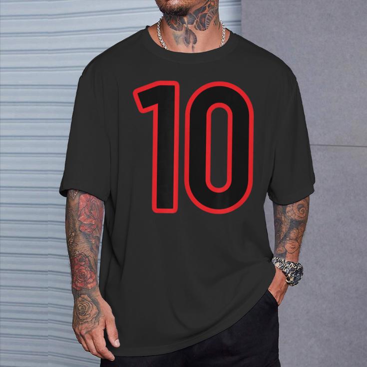 Número 10 Deporte Rojo Negro Número Universitario Camiseta unisex Regalos para él