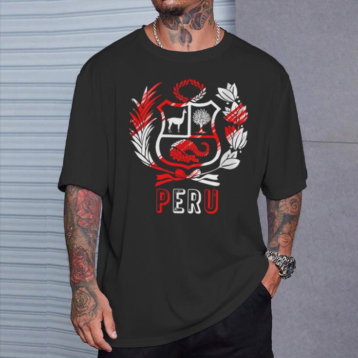 Perú Rojo-Blanco Escudo Peruano Hombres Es Niños Cuello Camiseta unisex Regalos para él