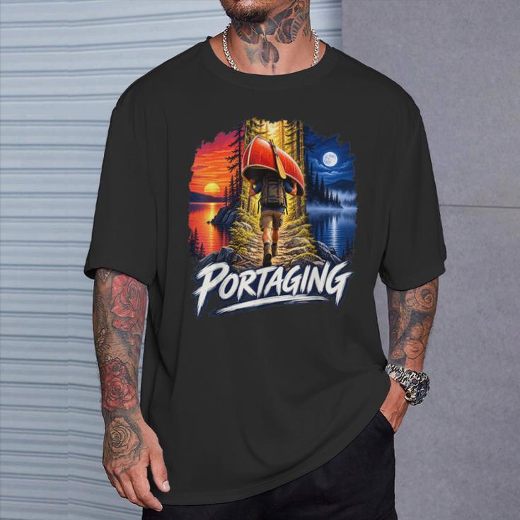 Portaging Canoe Wilderness Adventure Scenic Graphic T-Shirt Gifts for Him