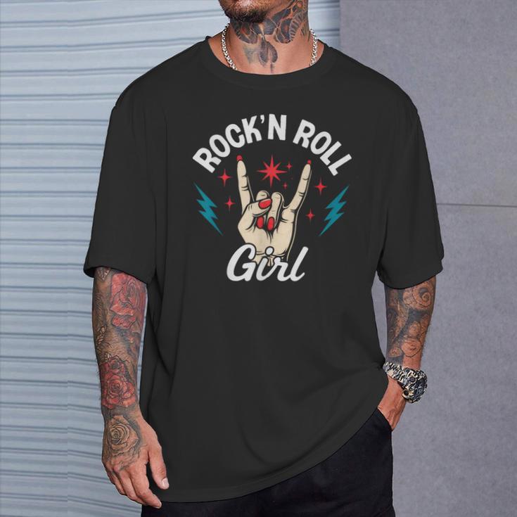 Rock'n Roll Girl Plaque Rock On Hand Cool Punk Rock T-Shirt Cadeaux pour lui