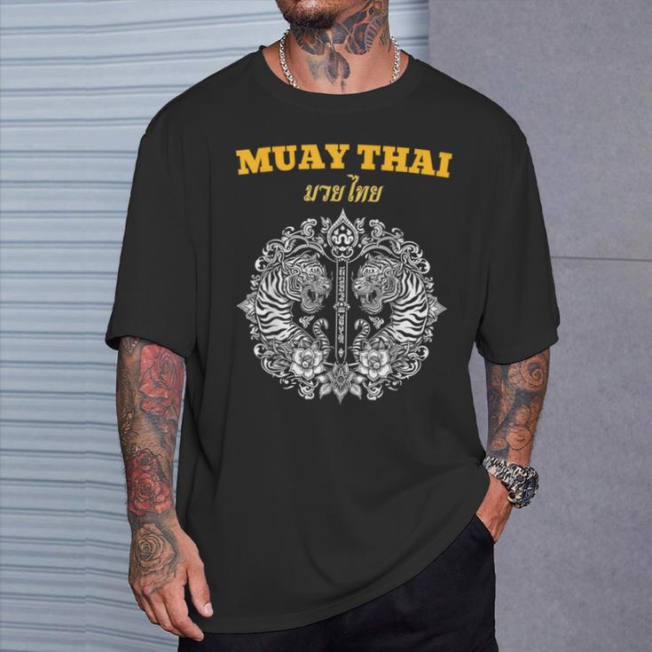 Sak Yant Muay Thai Art Tattoo Twin Tiger Kickboxing Thailand T-Shirt Gifts for Him Sak Yant Muay Thai Art Tattoo Twin Tiger Kickboxing Thailand T-Shirt Gifts for Him