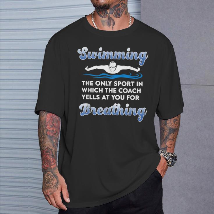 Swim Team Swimming Coach Quote Swim Breathing Joke T-Shirt Gifts for Him Swim Team Swimming Coach Quote Swim Breathing Joke T-Shirt Gifts for Him