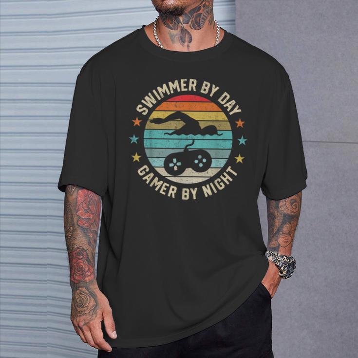 Swimmer By Day Gamer By Night Swimming Swim Lover Gaming T-Shirt Gifts for Him Swimmer By Day Gamer By Night Swimming Swim Lover Gaming T-Shirt Gifts for Him