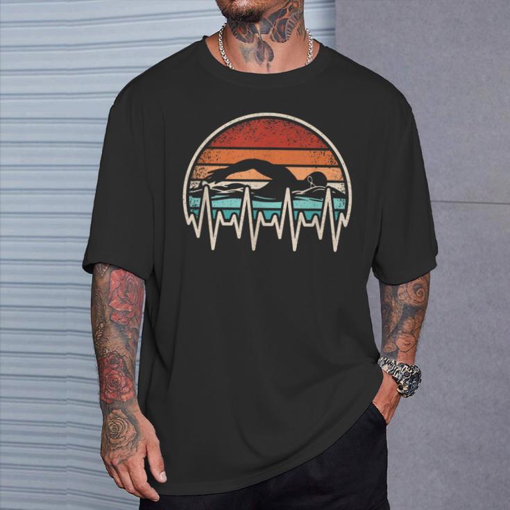 Swimming Heartbeat Retro Swim Swimmer Men Women T-Shirt Gifts for Him Swimming Heartbeat Retro Swim Swimmer Men Women T-Shirt Gifts for Him