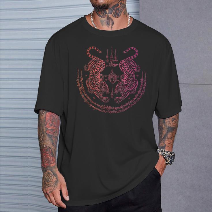 Thai Tattoo Twin Tiger Sak Yant Muay Thai Thailand Graphic T-Shirt Gifts for Him