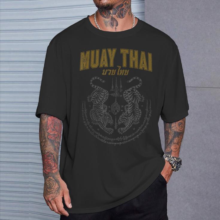 Twin Tiger Sak Yant Muay Thai T-Shirt Gifts for Him Twin Tiger Sak Yant Muay Thai T-Shirt Gifts for Him
