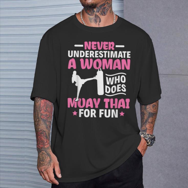 Never Underestimate A Woman Thai Boxing Muay Thai Fighter T-Shirt Gifts for Him Never Underestimate A Woman Thai Boxing Muay Thai Fighter T-Shirt Gifts for Him