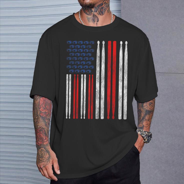 USA Flag Drumsticks Drum Kit T-Shirt Gifts for Him USA Flag Drumsticks Drum Kit T-Shirt Gifts for Him