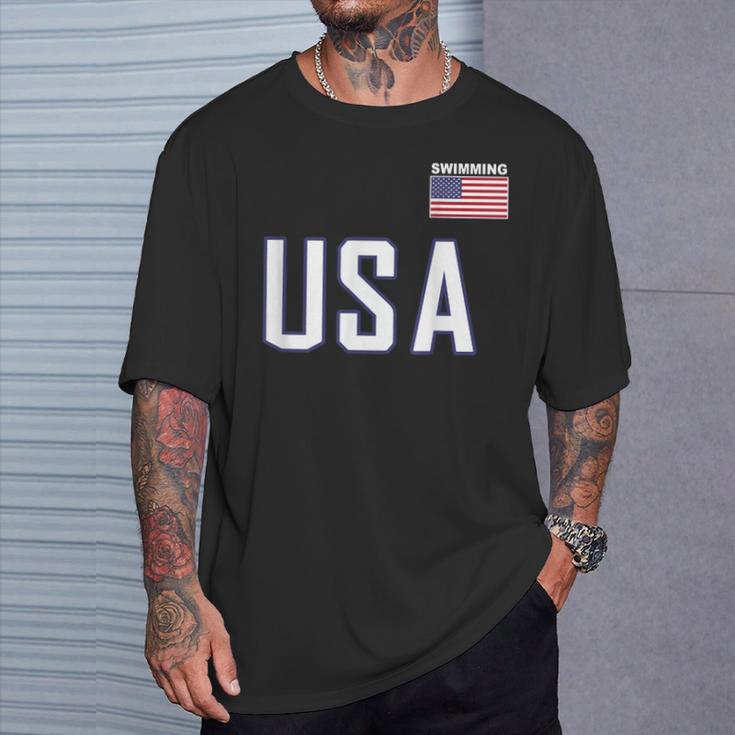 USA Flag Swim Swimming Sport Practice Equipment Men Women T-Shirt Gifts for Him USA Flag Swim Swimming Sport Practice Equipment Men Women T-Shirt Gifts for Him