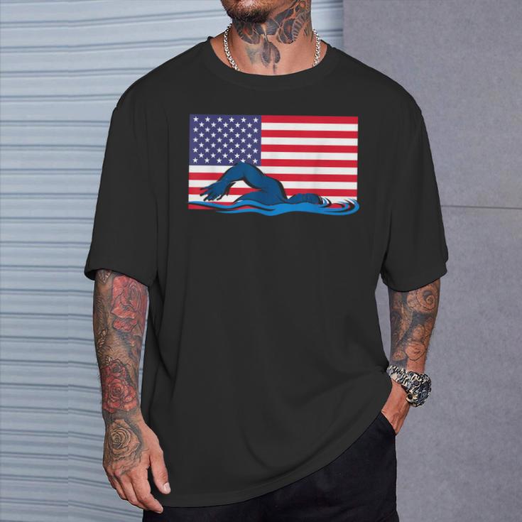 USA Flag Swimmer Swimming Sport Athlete Swim Swimming T-Shirt Gifts for Him USA Flag Swimmer Swimming Sport Athlete Swim Swimming T-Shirt Gifts for Him