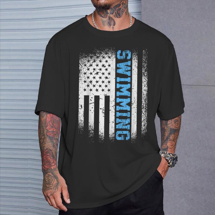 USA Flag Swimming Swim American Swimmer T-Shirt Gifts for Him USA Flag Swimming Swim American Swimmer T-Shirt Gifts for Him
