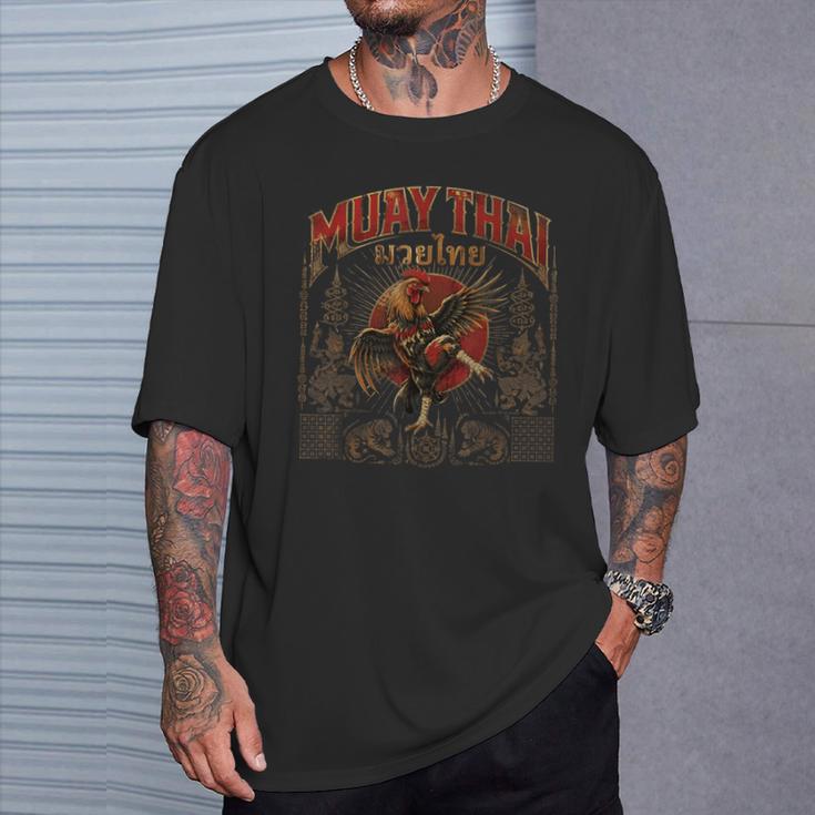 Vintage Muay Thai Legend Thai Boxing Fighter Art Chicken T-Shirt Gifts for Him