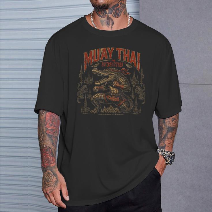 Vintage Muay Thai Wai Kru Thai Boxing Ritual Art Crocodile T-Shirt Gifts for Him Vintage Muay Thai Wai Kru Thai Boxing Ritual Art Crocodile T-Shirt Gifts for Him