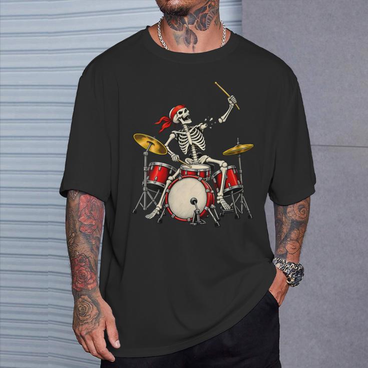 Women's Skeleton Drummer Skull Drum Kit Halloween T-Shirt Gifts for Him
