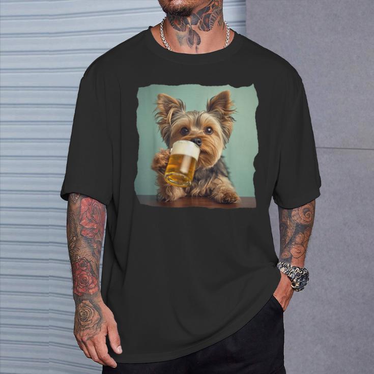 Yorkshire Terrier Cerveza Divertido Perro Bebiendo Meme Mamá Papá Camiseta unisex Regalos para él
