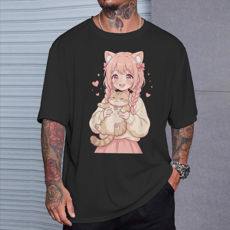 かわいい アニメ 女の子 抱っこ 猫 かわいい 漫画 猫好き オタク Tシャツ 彼への贈り物