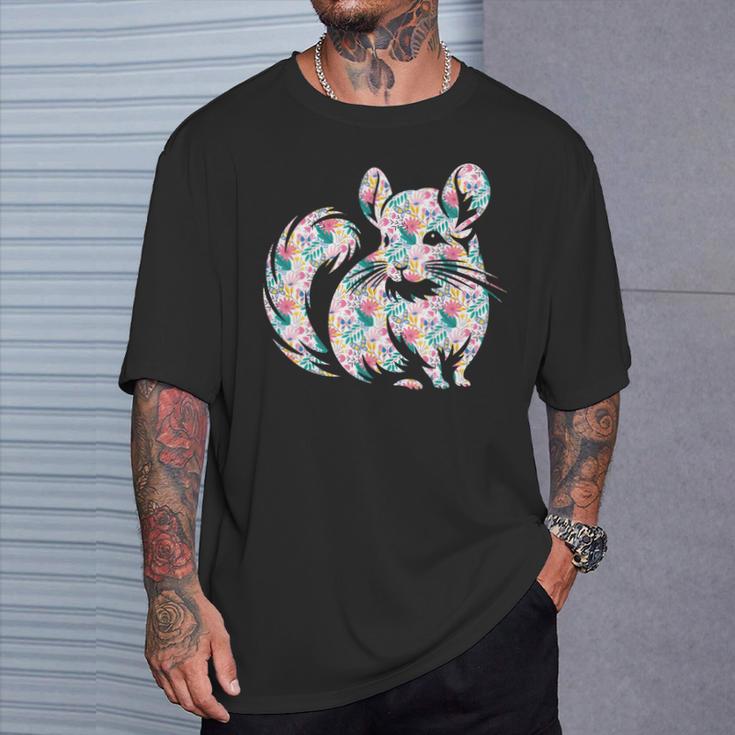 かわいいチンチラ花柄チンチラ 長袖tシャツ Tシャツ 彼への贈り物