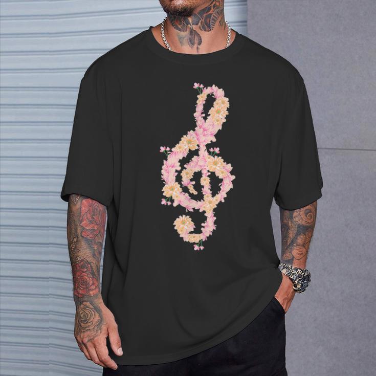 ト音記号 ト音記号 花 ミュージシャンギフト Tシャツ 彼への贈り物