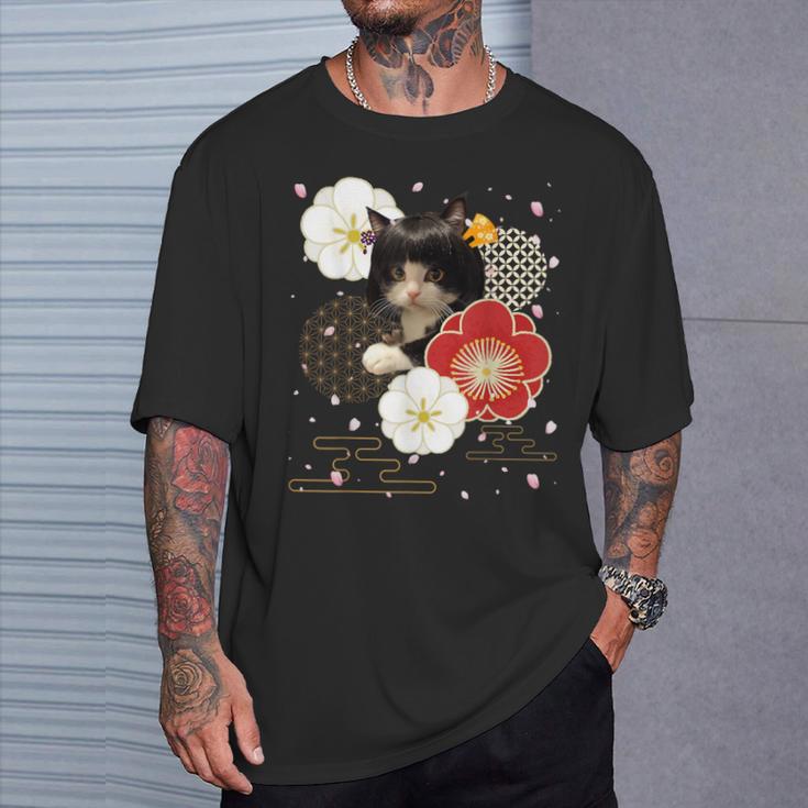 ボブキャット ウィッグ カツラ おかっぱ 猫 日本 和風 美しい 花 猫ミーム Tシャツ 彼への贈り物