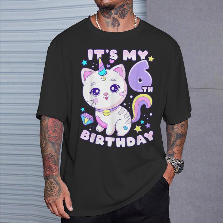 誕生日の女の子6歳、猫、ユニコーン、6歳の誕生日 Tシャツ 彼への贈り物