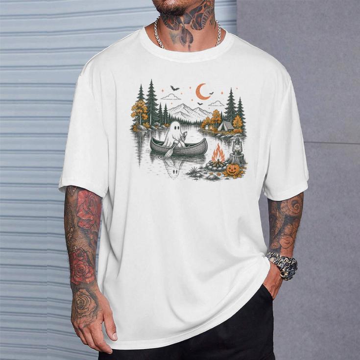 Canoe Ghost Camping Ghost Lake Halloween Spooky Fall Camping T-Shirt Gifts for Him