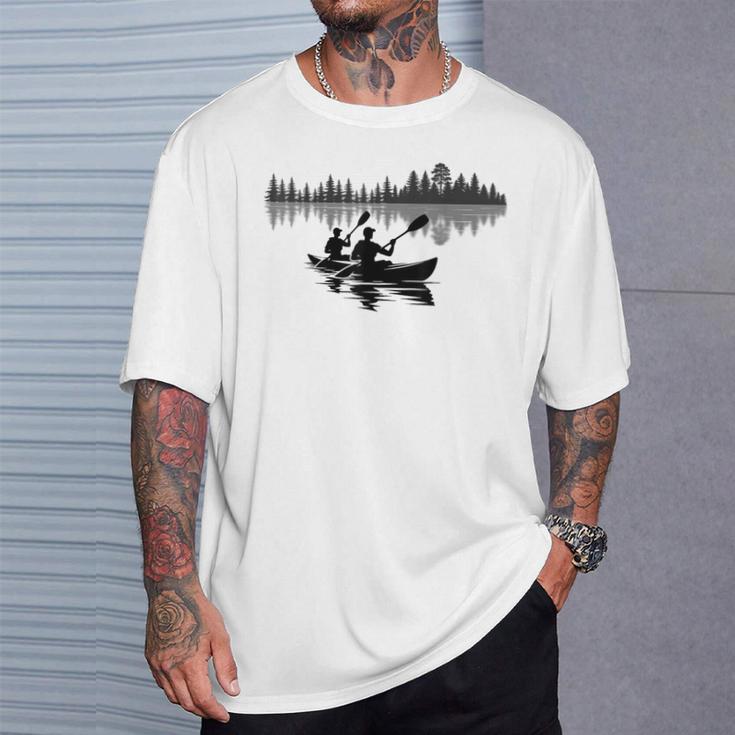 Canoe Silhouette Forest Lake Reflection T-Shirt Gifts for Him Canoe Silhouette Forest Lake Reflection T-Shirt Gifts for Him