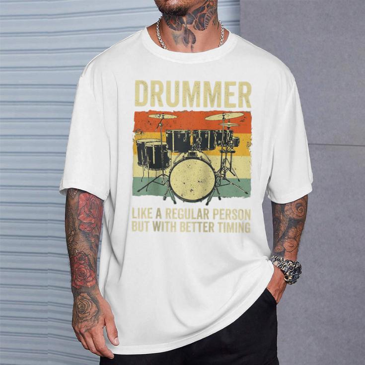 Drummer Better Timing Retro Vintage Sunset Drum Kit Graphic Raglan Baseball Tee T-Shirt Gifts for Him Drummer Better Timing Retro Vintage Sunset Drum Kit Graphic Raglan Baseball Tee T-Shirt Gifts for Him