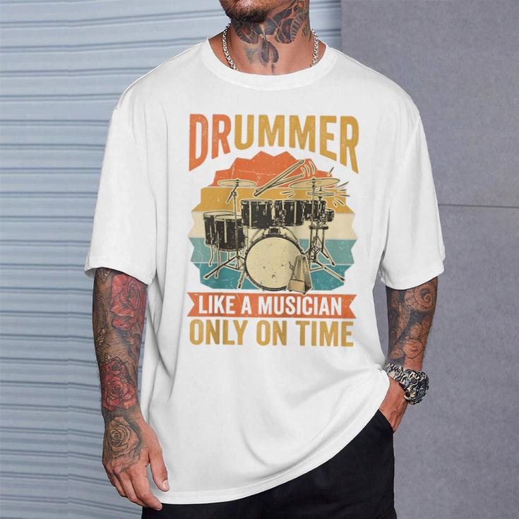 Drummer Like a Musician Only On Time Vintage Sunset Drum Kit Raglan Baseball Tee T-Shirt Gifts for Him Drummer Like a Musician Only On Time Vintage Sunset Drum Kit Raglan Baseball Tee T-Shirt Gifts for Him