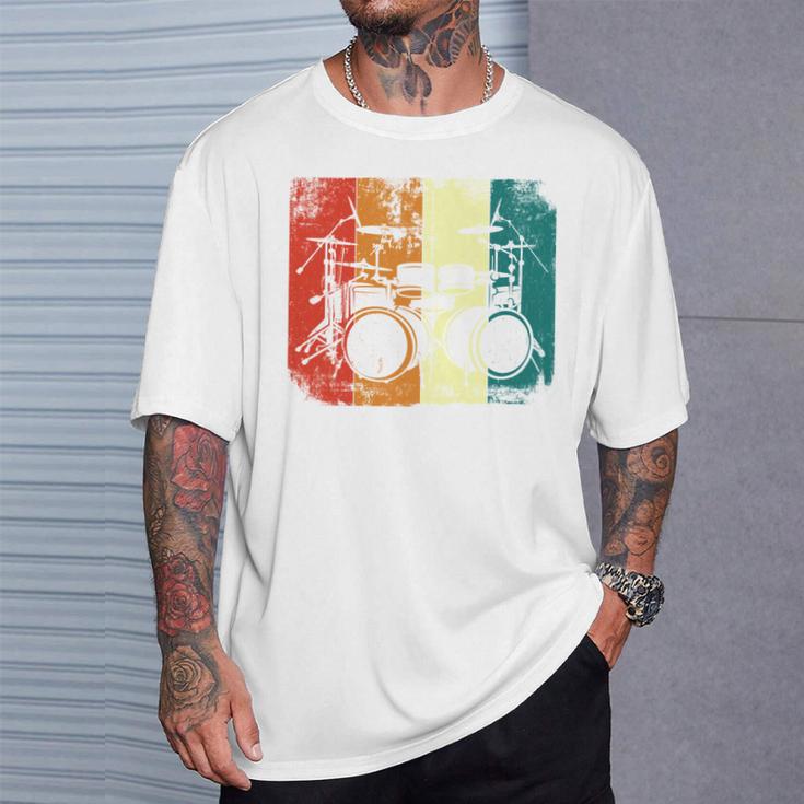 Drumset Cool Retro Vintage Drum Kit Drummer Music Percussion T-Shirt Gifts for Him