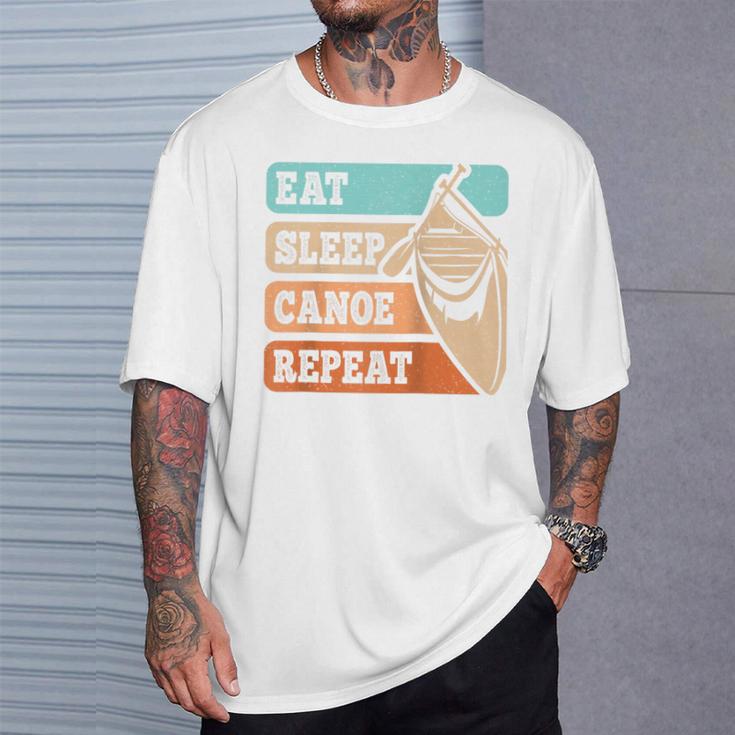 Eat Sleep Canoe Repeat Vintage Canoeing Canoeist Men Boys Raglan Baseball Tee T-Shirt Gifts for Him