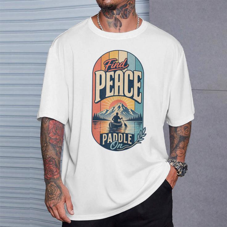 Find Peace Paddle On Canoe Mountain Sunset T-Shirt Gifts for Him
