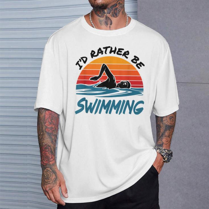 I'd Rather Be Swimming Retro Swim Swimmer T-Shirt Gifts for Him