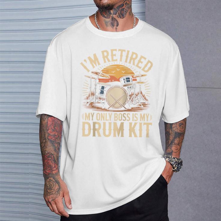 I'm Retired My Only Boss Is My Drum Kit Drums Drummer Raglan Baseball Tee T-Shirt Gifts for Him I'm Retired My Only Boss Is My Drum Kit Drums Drummer Raglan Baseball Tee T-Shirt Gifts for Him