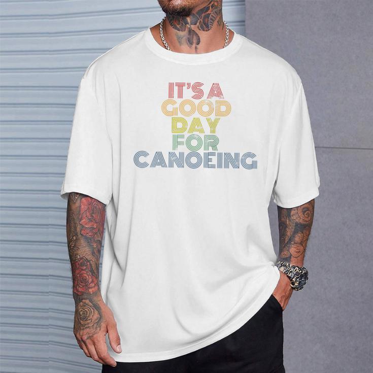 It's A Good Day For Canoeing Retro 70s Vintage Distressed Raglan Baseball Tee T-Shirt Gifts for Him