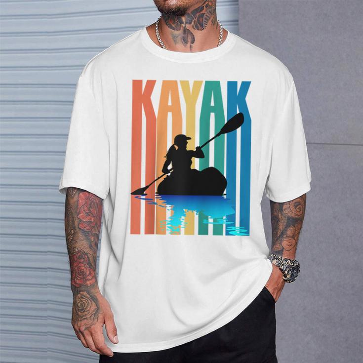 Kayaking Kayak Retro Art Canoe Raglan Baseball Tee T-Shirt Gifts for Him
