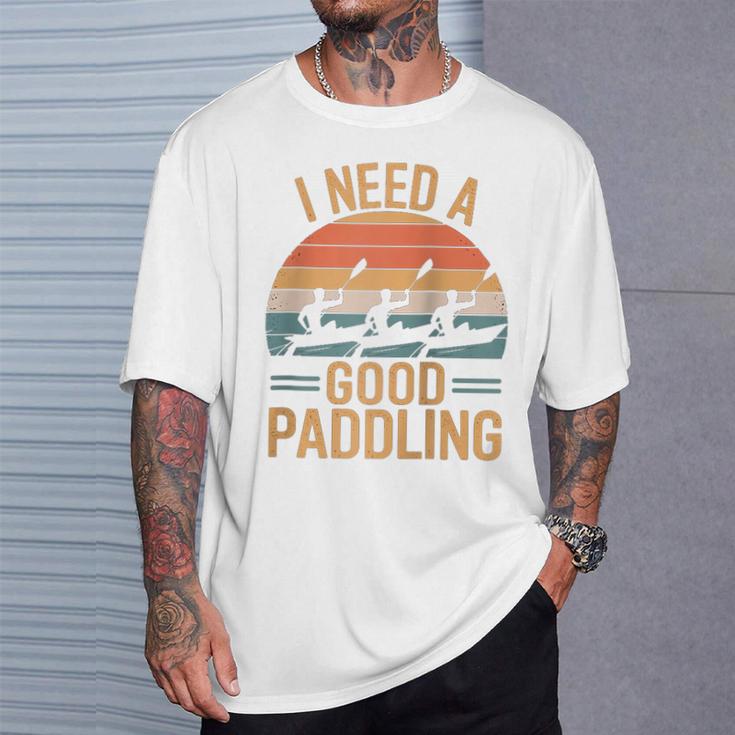 I Need A Good Paddling Retro Sunset Canoe Raglan Baseball Tee T-Shirt Gifts for Him