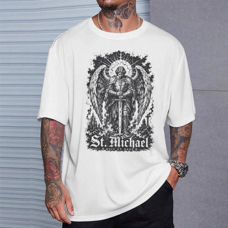San Miguel Quis Ut Deus Arcángel Protector Camiseta unisex Regalos para él