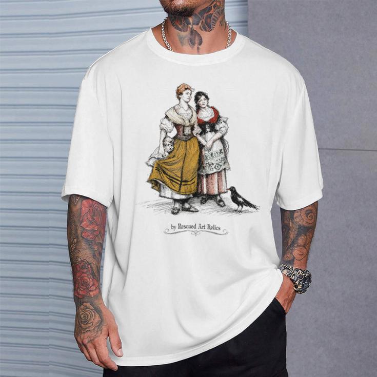 Señorasintage Y Urraca Arte Antiguo Bosquejo Camiseta unisex Regalos para él
