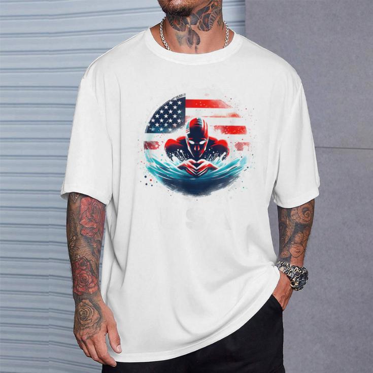 Swimming United States American Swimming Apparel Swimming T-Shirt Gifts for Him